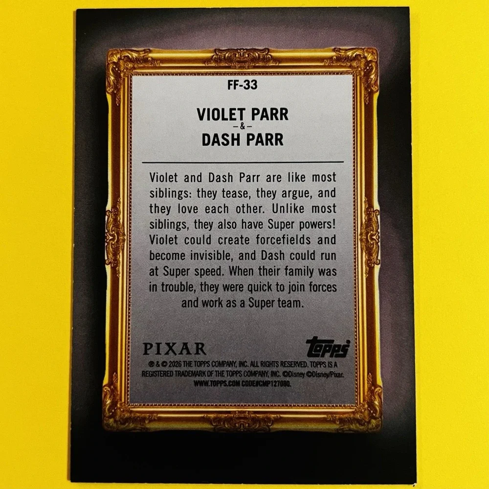 2026 Topps Disney Neon Pixar Violet Parr & Dash Parr FF-33 Family First‎ Insert
